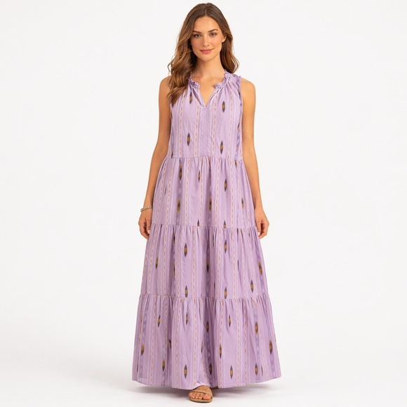 Sonoma Goods For Life Dresses & Skirts - Sonoma Lavender Ikat Tiered Maxi Dress Womens L Cotton Boho Flowy A-Line Summer
